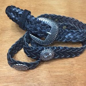 Braided Black Leather Belt With Silver Hardware